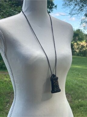 Vintage Tribal Carved Turtle Perfume Bottle Pendant Necklace 35 Long Snuff Vial